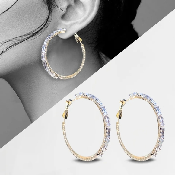 HOT SELLING! 925 Silver & Gold Options White Sapphire Hoop Earrings - Picture 3 of 11